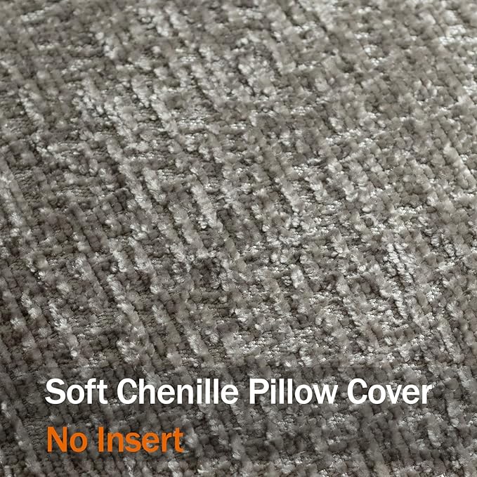 DEZENE Pack of 2 Grey Decorative Throw Pillow Covers 18x18 Cozy Soft Chenille Accent Vintage Square Couch Pillow Covers for Home Decor Bed Sofa Living Room