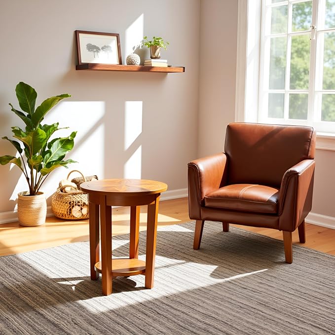 Alaterre Furniture Revive 20 Inch Round End Table with Bottom Shelf for Storage, and Unique Wood Characters - Modern Rustic Living Room Furniture