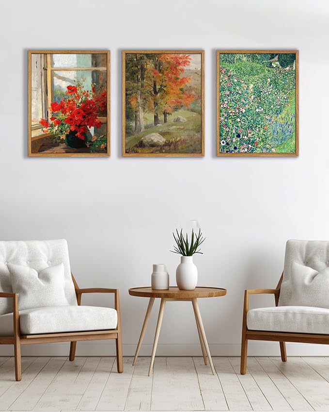 UPWOIGH 8x10 Framed Autumn Tree Landscape Wall Art | Oil Painting Canvas Print, Vintage Fall Forest Scene, Retro Moody Décor, Living Room Accent