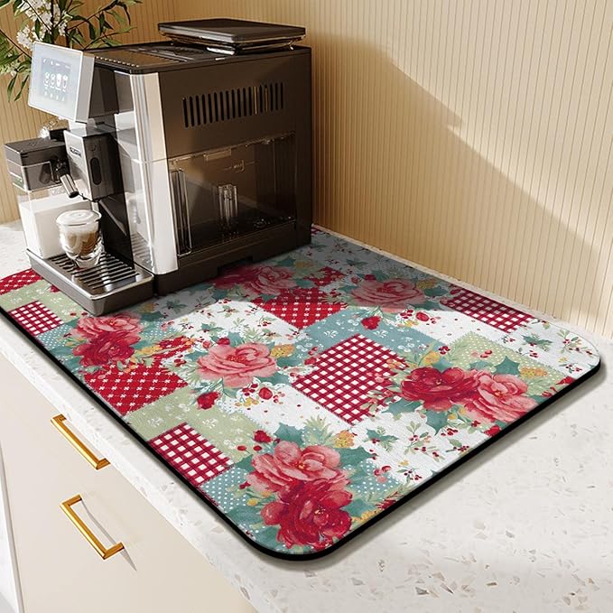 Fun Coffee Mat 23inx15in,Coffee Bar for Countertops,Absorbent Hide Stain Anti-Slip Accessories Fit Under Machine Mat,dish Drying Mats Kitchen, (DS)