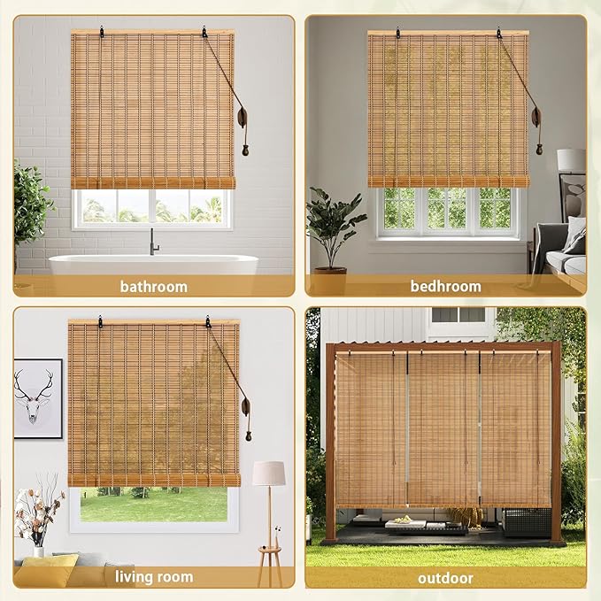 Bamboo Roll Up Shades for Windows and Doors - Light Filtering Window Blinds for Indoor Outdoor Home Patio Porch 42Wx72L