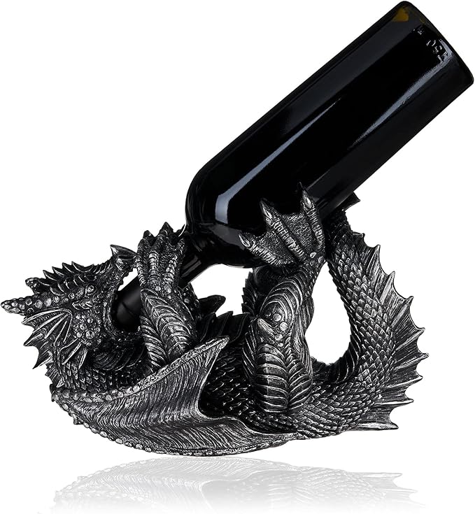True Polyresin Dragon Wine Bottle Holder Decorative, Single Wine Bottle Holder, Wine Holder Stand, Wine Bar, Wine Decor, Set of 1, Black