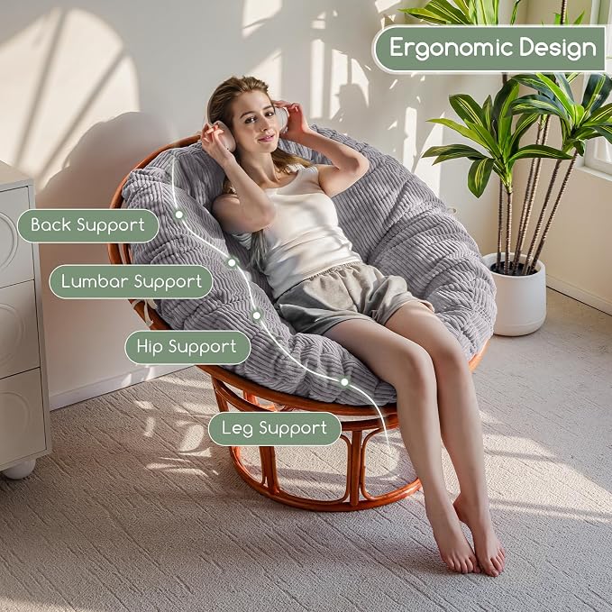 HIGOGOGO Papasan Chair Cushion with Corduroy Cover (Without Chair), 48 x 48 Inch Supportive Cushion, Overstuffed Chair Cushion,Grey