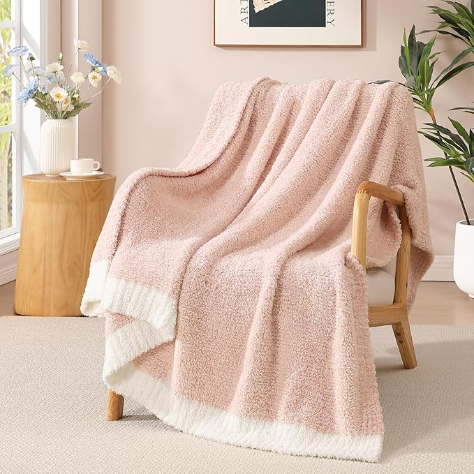 WRENSONGE Soft Throw Blanket for Couch-Cozy Reversible Knitted Blankets | Lightweight Warm Fluffy Decor for Women, Mom, Her & Girls, Sofa, Chair, Bed, 50x60in,Cationic Dyeing Pink