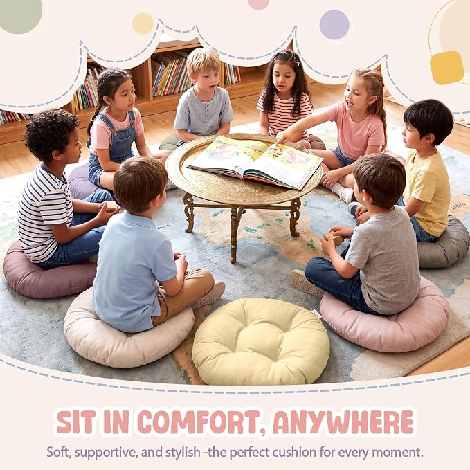 Fumete 8 Pcs 16 Inch Floor Cushions Pillow for Kids Bulk Classroom Round Flexible Seating Floor Cushions for Students Home Daycare School Reading Corner Yoga Meditation Picnic (Morandi)