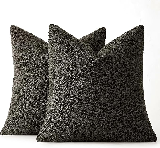 MIULEE 18x18 Inch Decorative Pillow Covers for Couch Bed Set of 2 Textured Boucle Neutral Throw Pillow Covers Dark Coffee Brown Accent Solid Pillowcases Sofa Living Room Home Decor