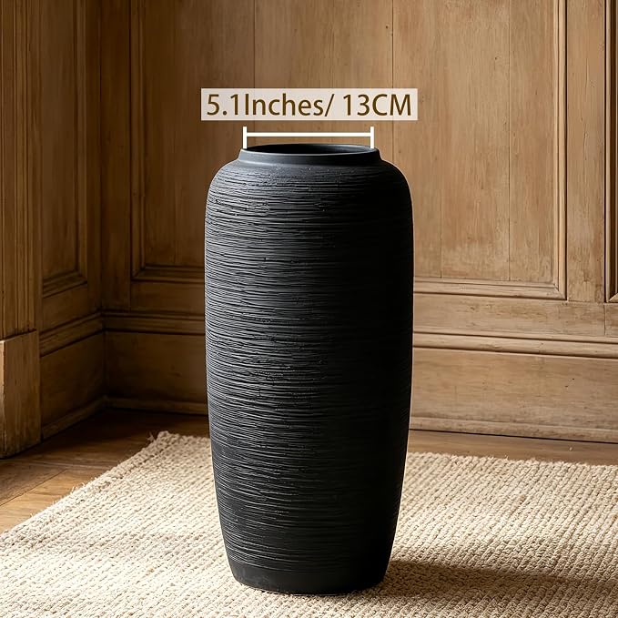 Black Rustic Ceramic Farmhouse Tall Floor Vase,15.7 Inch Vintage Large Vases Pottery Clay Terracotta Rustic Vase for Home Decor Living Room Entryway Table Centerpieces,Kitchen,Housewarming Gifts