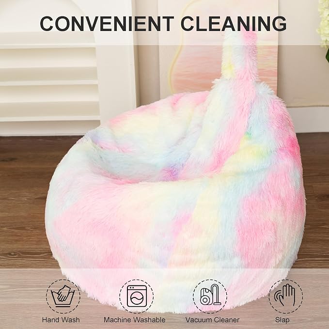 BCU Bean Bag Chair Cover Ultra Soft Fluffy Faux Fur Beanbag Cover Plush Living Room Chairs Cover for Adults and Kids, Beige