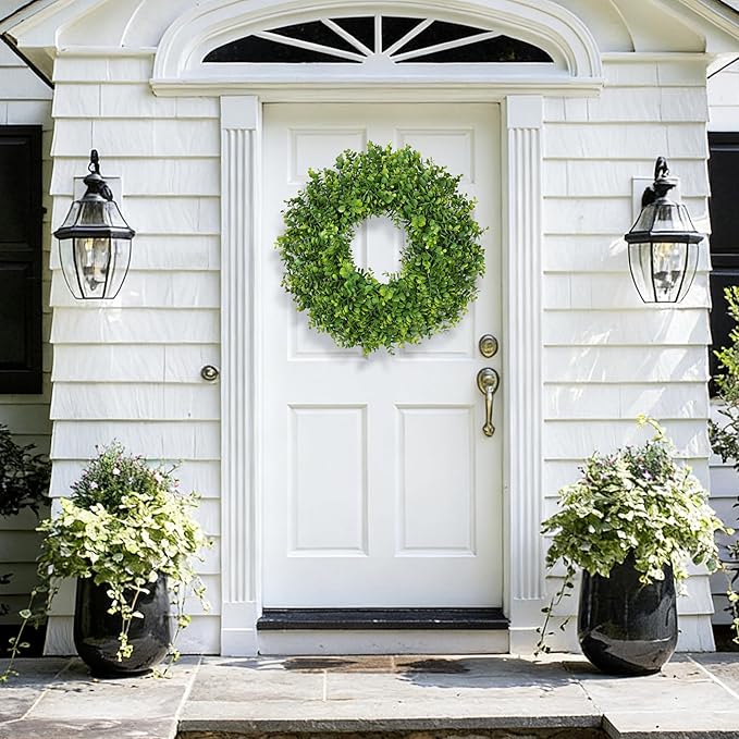 26 Inch Large Greenery Eucalyptus Boxwood Wreaths Artificial Easter Summer Spring Wreaths for Front Door Outdoor All Season Spring Decorations for Home Porch Room Window Wall Farmhouse Decor(Green)
