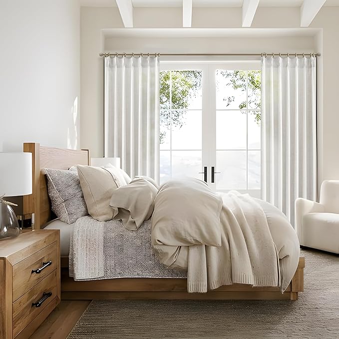 Beige White Pinch Pleated 78 Inch Curtains 2 Panels Set for Bedroom, Neutral Linen Blend Viral Sheer Drapes Sunroom Office Light Filtering Privacy Windows Curtain Ceiling Track 40"W x 78"L Length Burg