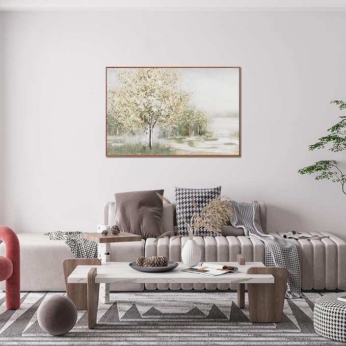 Green White Wall Art Decor Framed Canvas Wall Art Decorations Modern Wall Art For Living Room Large Landscape Wall Art Prints Canvas Art Wall Decor Artwork for Walls Above Bed Decor 24" x 36"