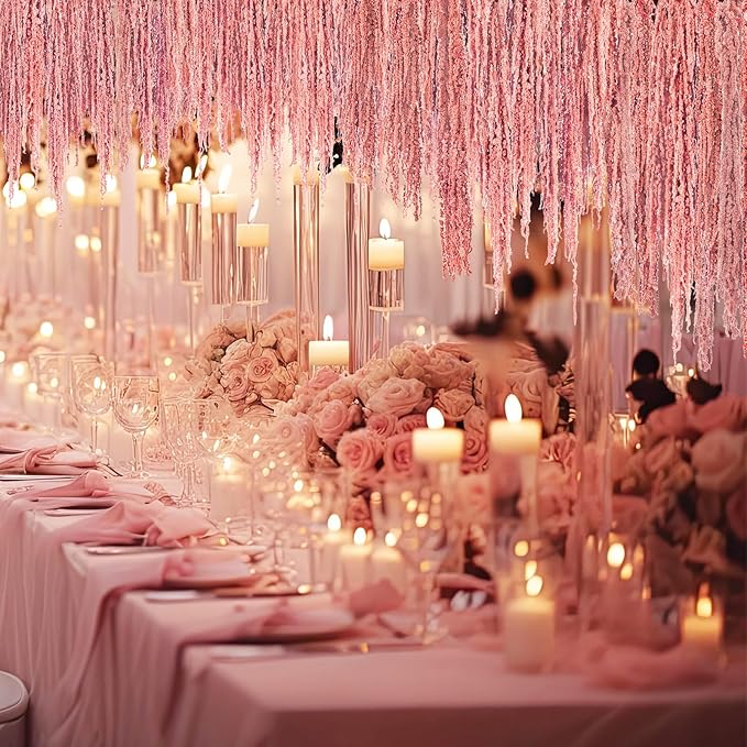 Suncalla 12 Pcs Pink Spring Natural Dried Amaranthus Hanging Flowers Amaranthus Artificial Flowers for Wedding Arch Bouquet Floral Garland Wall Home Decoration (23 Inch)