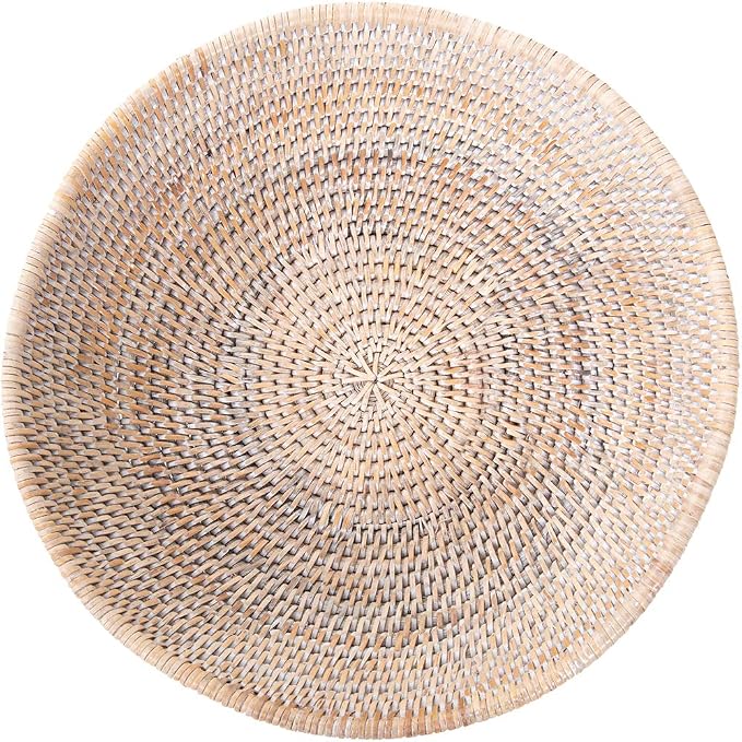 KOUBOO La Joll Rattan Fruit Bowl, Hand Woven Food Fruit Vegetable Bowl, Wicker Storage Basket, Wicker Fruit Bowl for Kitchen Counter, Large, white wash