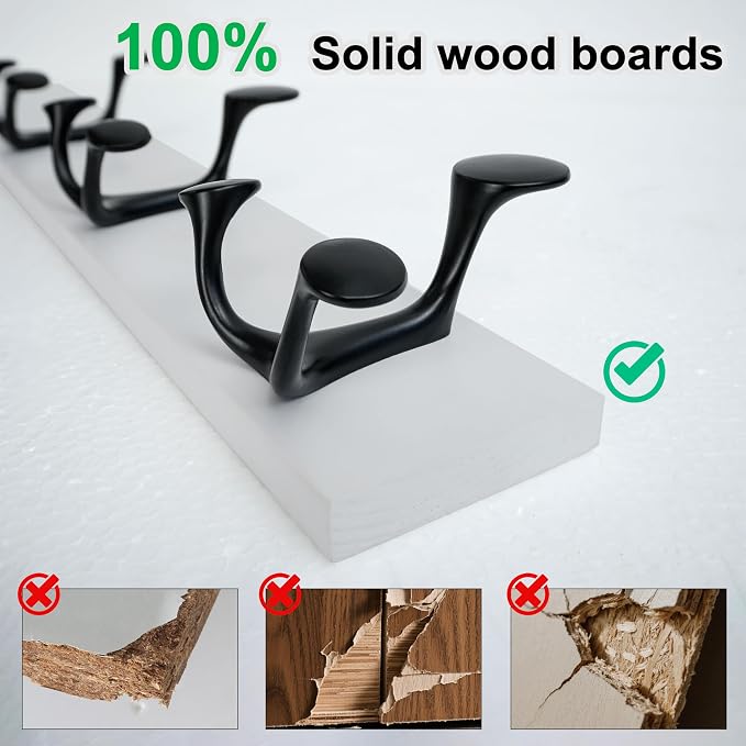 WEBI Coat Rack Wall Mount,24" Solid Wood Coat Hooks Wall Mounted Coat Hanger,16" Hole to Hole,Heavy Duty Hook Rack Rail,4 Triple Hooks for Hanging Coats,Jacket,Clothes,Hat,Backpack,White