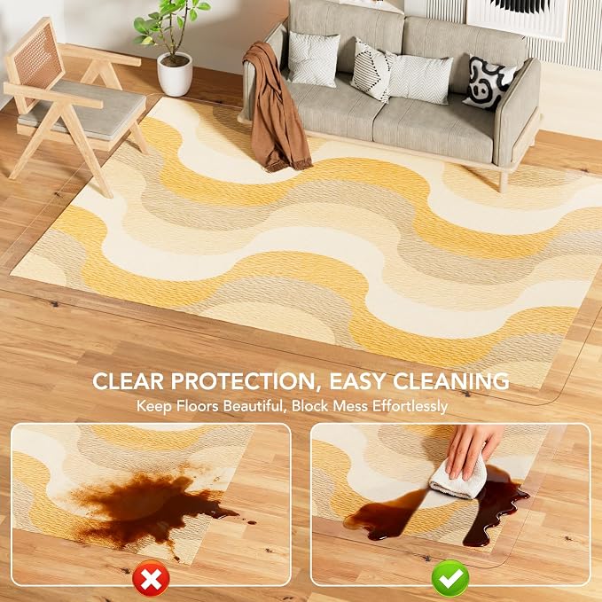 Clear Floor Mat 8x10 for Under Dining Table – Plastic Waterproof Non Slip Vinyl Area Rug, Hard Floor Protector Against Spills & Scratches, Easy Clean Carpet Cover for Dining Room, Kitchen, Office