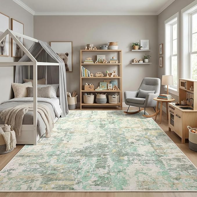 GarveeHome 10x14 Abstract Area Rug, Washable Soft Low Pile Non Slip Accent Rug for Living Room, Bedroom, Dining Room, Modern Neutral Indoor Carpet