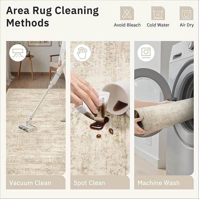 Soalmost Runner Rug 2'x8' Washable Non-Slip Runner Rugs for Kitchen Bathroom Laundry Room Beige Vintage Floor Carpet Runners for Hallway Entryway
