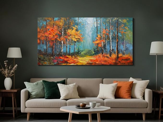 Arjun Nature Wall Art Landcape Canvas Forest Painting, Textured Reddish Forest Framed Artwork, Extra Large Picture Living Room Bedroom Dining Room Kitchen Home Office Wall Decor 58"x29"