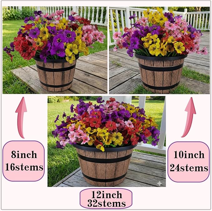 Geegoods Artificial Mums Flowers for Outdoors, 16 Bundles UV Resistant Fake Plastic Pink Flowers for Patio Porch Spring Summer Decor