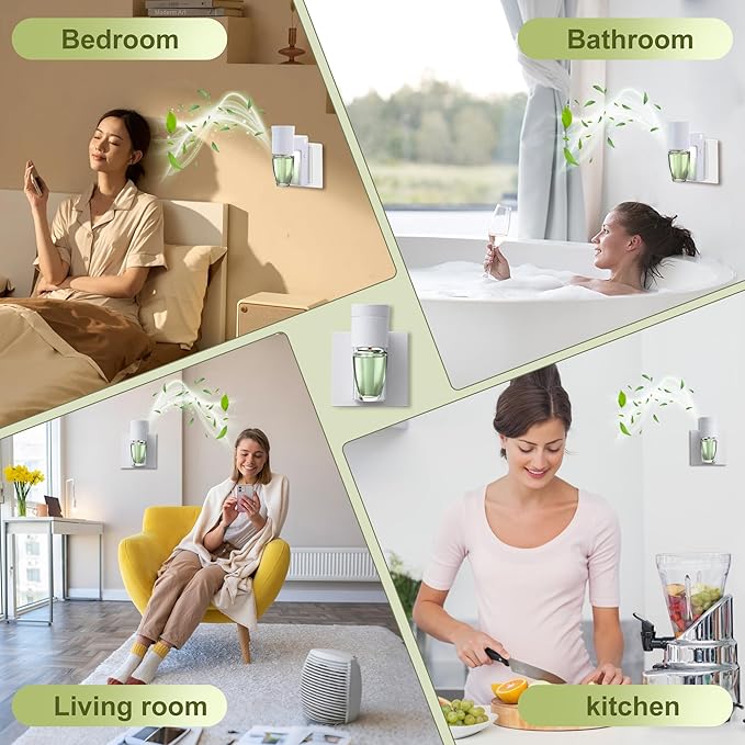 ROSSEX 6 PCS Wall Fragrance Plug in with Night Light and Oil Diffuser Plug with Upgraded Fragrance Concentration Control, Compatible with Bath and Body Works WallFower for Home, White