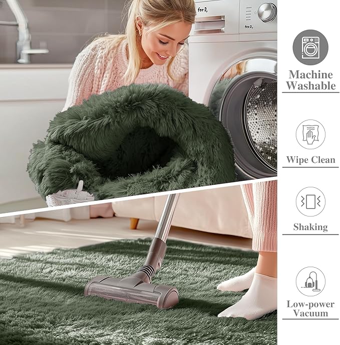 OLANLY 5x7 Machine Washable Large Area Rugs for Living Room, Bedroom, Soft Fluffy Shaggy Bedside Rug, Indoor Floor Carpet for Kids Girls and Boys, Dorms, Nursery, Home Decor Aesthetic, Olive Green