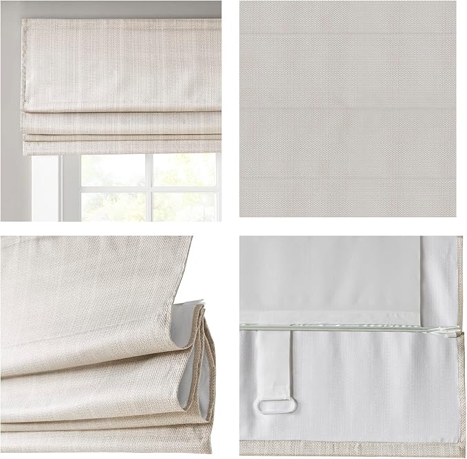 Madison Park Galen Cordless Roman Shade, 34"W x 64"H, Sheen Ivory – Room Darkening, Thermal Insulated, Energy Efficient Window Blind with Subtle Sheen Basketweave Fabric for Privacy