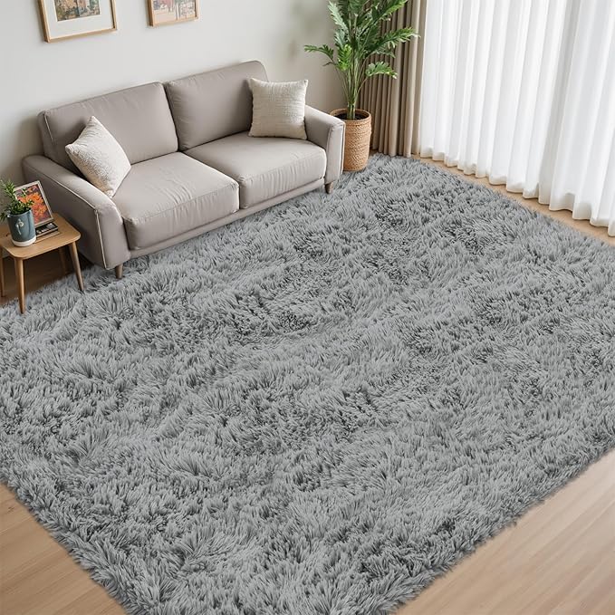 5x7 Area Rug for Living Room:Ultra Soft Fluffy Shag Light Grey Rugs,Large Fuzzy Plush Indoor Non Slip Carpet Washable Rug for Bedroom Kids Nursery Office Dorm Modern Decor(Light Grey 5'x7')