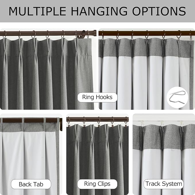 Vision Home Pinch Pleated Dark Grey Blackout Curtains 84 inch Linen Blended Room Darkening Drapes with Thermal Insulation & Back Tab Hooks for Bedroom Living Room, 40" Wx84 L 2 Panels