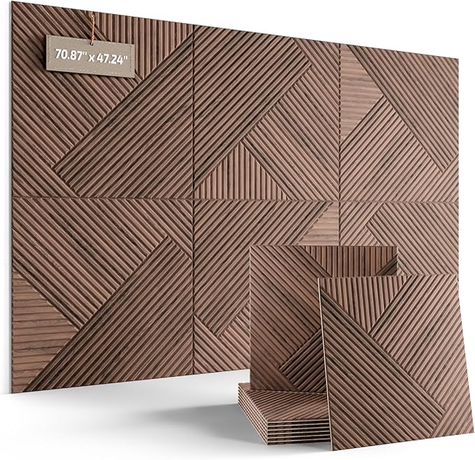 Fluxynara Large Felt Bulletin Board,Cork Board Alternative 70.87'' x 47.24'' Art Acoustical Wall Panels-6 Pack with 60 Adhesive Tabs,for Recording Studio/Home Offices-Walnut/Diamond Chevron
