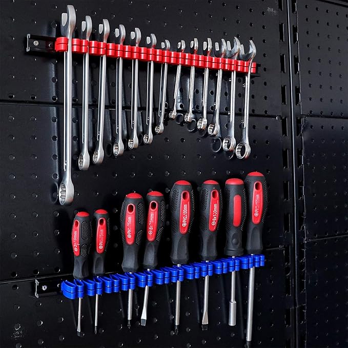 CASOMAN 6 Piece Screwdriver Organizer and Wrench Organizer, Hand Tool Holder, Plastic Rail Wrench Hanger with Clips