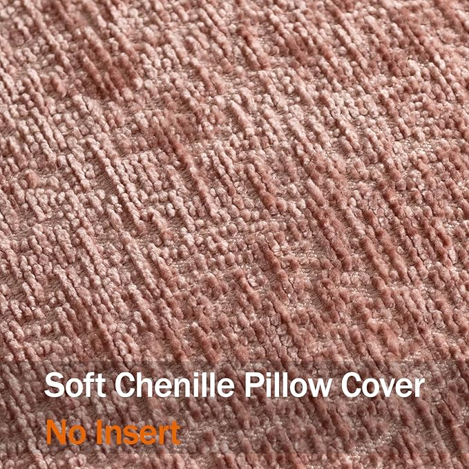 DEZENE Pack of 2 Dusty Pink Decorative Throw Pillow Covers 22x22 Cozy Soft Chenille Accent Vintage Square Couch Pillow Covers for Home Decor Bed Sofa Living Room