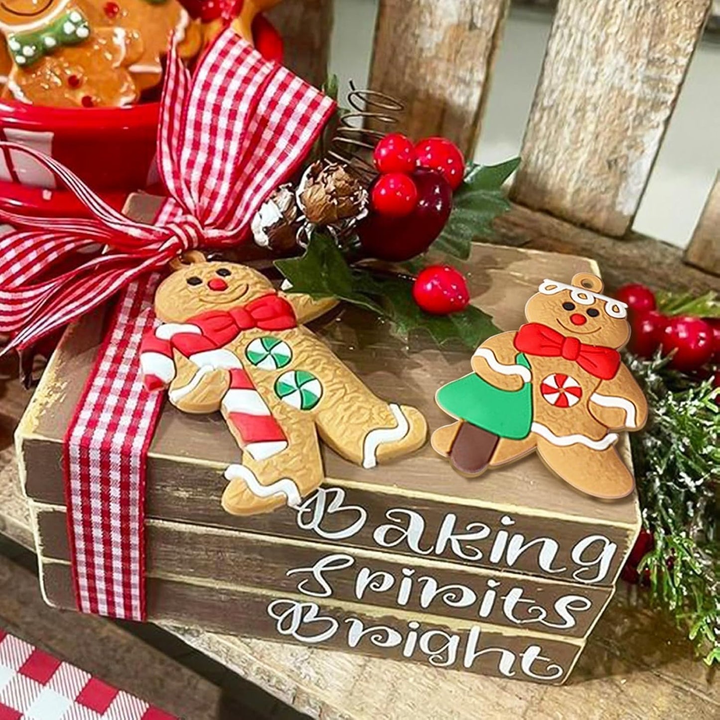 36pcs Gingerbread Man Ornaments for Christmas Tree, Assorted Gingerbread Figurines Ornaments, Christmas Tree Hanging Decorations, 3 Inch Tall