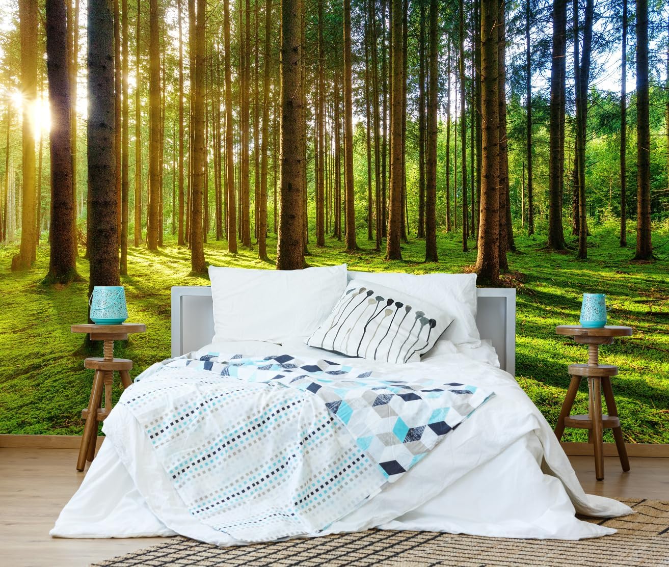 Sunshine Green Forest Woodland Wallpaper Wall Mural for Bedroom Living Room (Not Peel n' Stick)