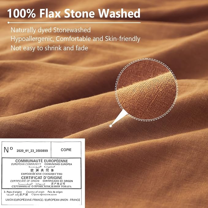 Simple&Opulence 100% Linen Pillow Case King Size Set of 2, Rust Pillow Covers with Overlap Closure, Luxury Breathable Pillowcases Protectors Suitable for All-Season (20" X 36", Rust)