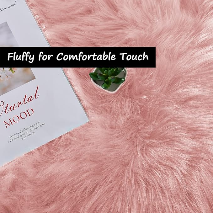 Goolela Pink Area Rug 5x7 Fluffy Fuzzy Furry Rug for Girls Bedroom Living Room Faux Sheepskin Fur Shaggy Plush Washable Rectangle
