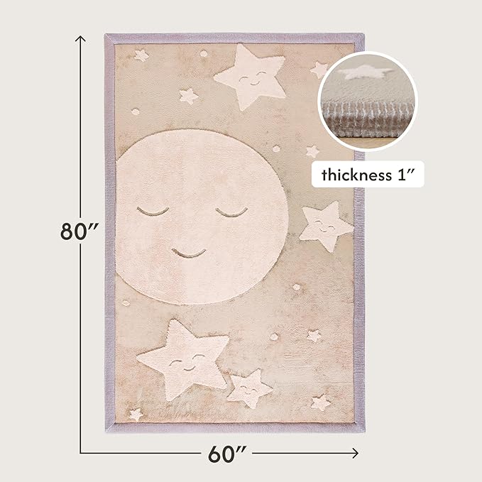 Hakuna Matte CloudRise Baby Play Mat for Floor 60" x 80" Moon & Stars – Coral Velvet Memory Foam Rug for Crawling & Cozy Play – Non-Slip, Water-Resistant, Easy-Care Tummy Time Mat, Playmat for Playpen