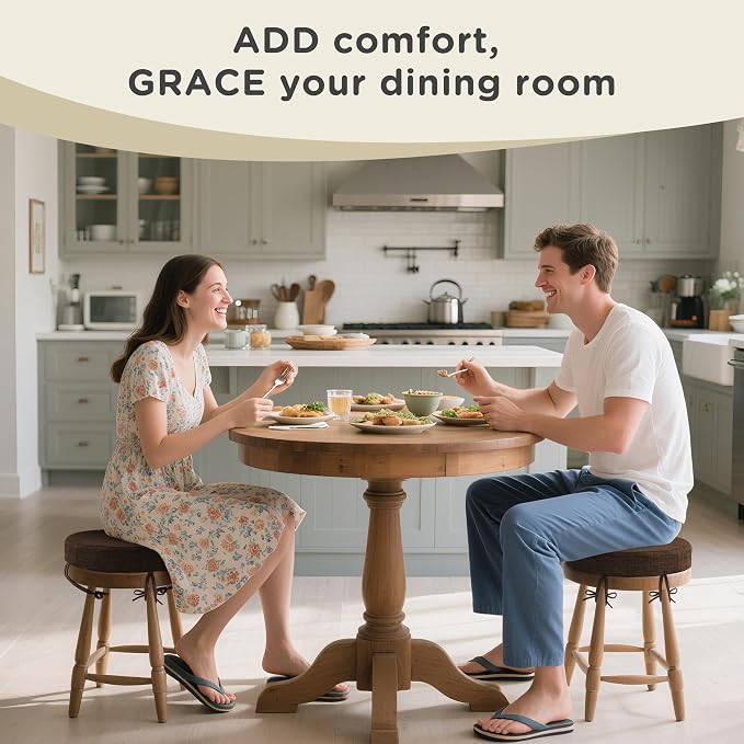 AddGrace Round Bar Stool Cushions with Ties Set of 2 Non Slip Seat Cushions 12x12 Inch Washable Chair Pads Removable Washable Cover Coffee