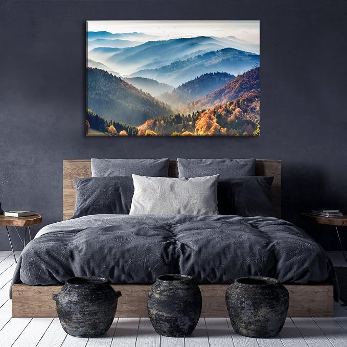 Large Nature Wall Art Great Smoky Mountains Canvas Prints Pictures National Part Foggy Forest Scenery Wall Decor for Living Room Office Misty Landscape Paintings Modern Artwork Home Decorations 32x48"