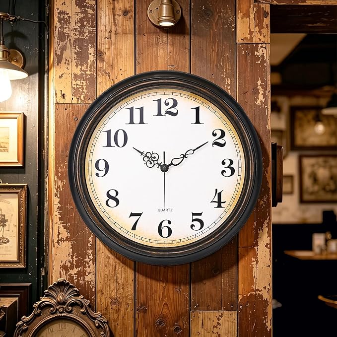 Yoiolclc Large Wall Clock 16 Inch Silent Non-Ticking Vintage Wall Clocks Battery Operated for Living Room Office School (Bronze)