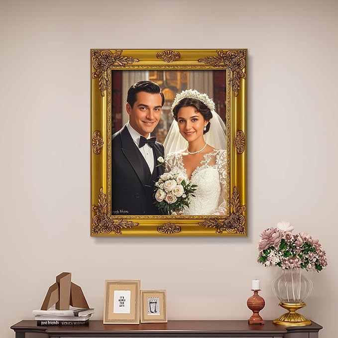 ArtXO Gold 12x16 Picture Frames: Wooden Wall Frames for 12 by 16 Photo Display, Vintage Picture Frames, Ornate Photo Frames 16x12 without Glass and Back