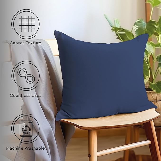 Encasa XO Throw Pillow Covers 18x18 in Set of 2 Cobalt Blue | No Inserts | Cotton Pillow Covers for Living Room, Bed, Sofa, Couch | Decorative Cushion Covers with Improved Zipper