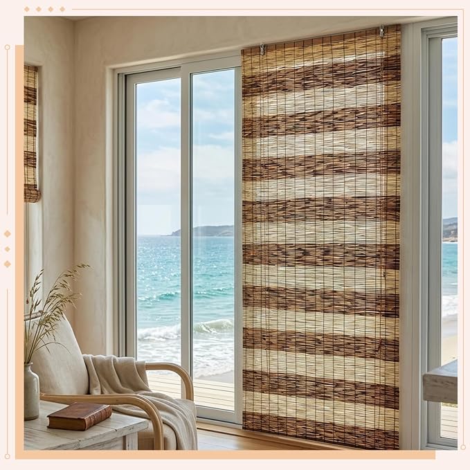 Reed Shades, 48" W x 72" H Waterproof Privacy Screen Bamboo Outdoor Screen, Reed Curtain for Porch, Patio, Yard, Windows (Mixed)