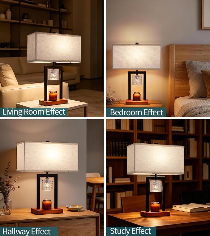 2-in-1 Table Lamp Candle Warmer Lamp with Timer & Dimmer,Modern Wax Melt Warmer for Jar Candles New Home Decor Bedroom Living Room,Birthday Gifts for Mom Women L15*W7.1*H19” Bulbs Included