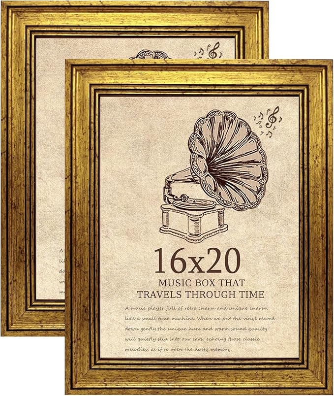 16x20 Picture Frame with Real Glass set of 2-Vintage Frames - Antique Style Frames for Wall - Ornate Frame for Rustic Gold Office or Home Decor Display Family Friends Wedding Gift