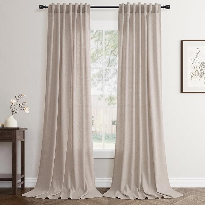 Jowels Oatmeal Linen Curtains 96 Inch Long 2 Panels for Living Room | Light Filtering Semi Sheer Curtain, Back Tab Pocket Pleated Look, Boho Farmhouse Textured Privacy Drapes for Bedroom Window