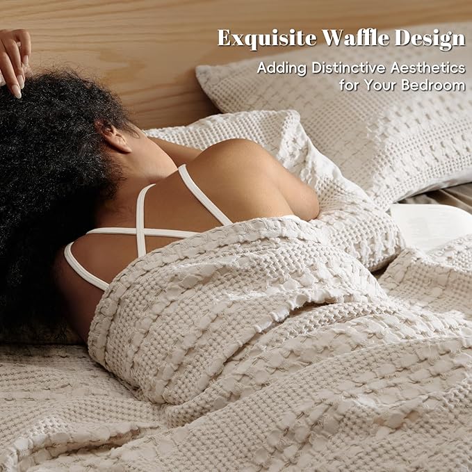 PHF 100% Cotton Waffle Blanket Queen Size for Bed, Lightweight Breathable and Soft for Summer, Luxury Aesthetic Waffle Weave Blanket for Home Decor & Gifts for Women, 90"x90", Light Taupe/Oatmeal