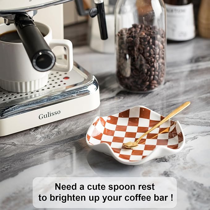 Miamolo Spoon Rest for Stove Top, Checkered Coffee Spoon Rest, Ceramic Spoon Holder for Kitchen Counter Cooking Utensil Rest - Heat Resistant & Dishwasher Safe, Modern Farmhouse Kitchen DéCor