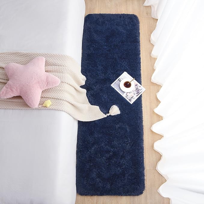 Chicrug Soft Runner Rug for Bedroom Living Room Plush Fluffy Rug 2x6 Feet, Shag Furry Runner Area Rug Carpet Non Shedding for Nursery Children Kids Girls Room Home Decorative, Navy Blue
