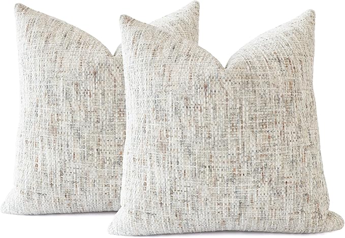 Textured Neutral Throw Pillow Covers 16x16 Inch Set of 2 Soft Woven Chenille Accent Boho Farmhouse Decorative Couch Pillow Covers for Modern Home Decor Bed Sofa Living Room