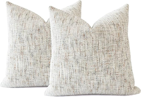 Textured Neutral Throw Pillow Covers 16x16 Inch Set of 2 Soft Woven Chenille Accent Boho Farmhouse Decorative Couch Pillow Covers for Modern Home Decor Bed Sofa Living Room